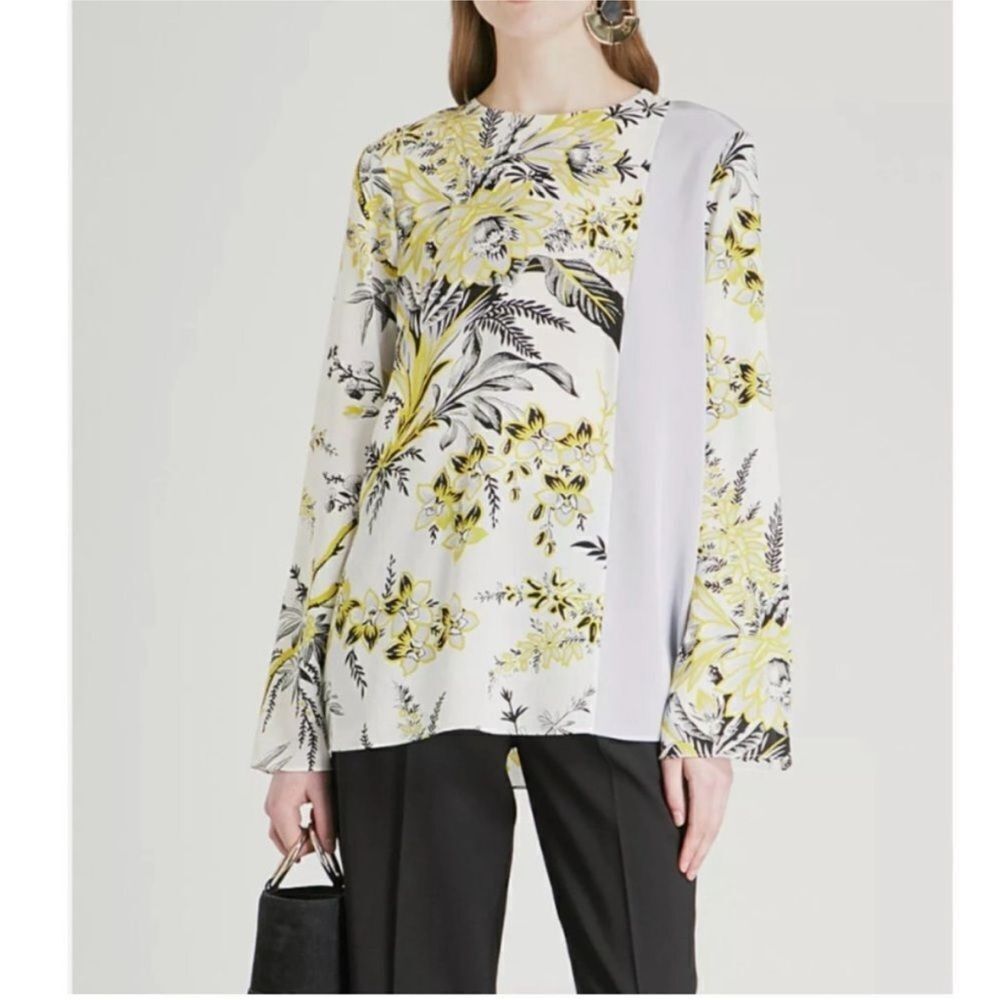 Diane Von Furstenberg Yellow and White Floral silk  Blouse, US0